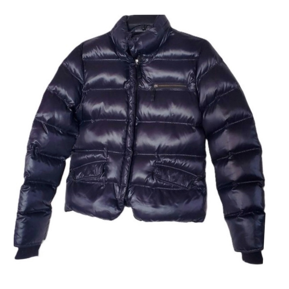 Lucky Brand Goose Down puffer Jacket Full Zip Black Hidden Hoodie sz.M